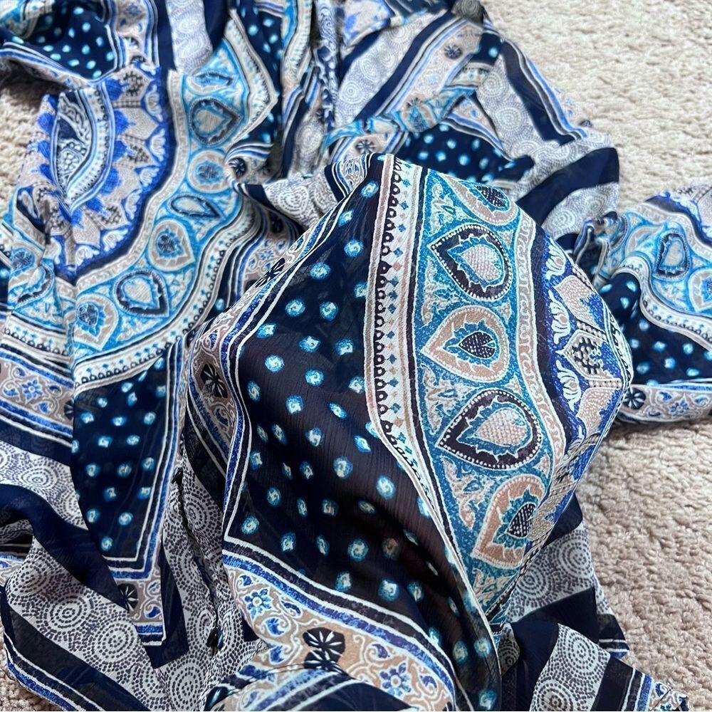 Lucky Brand Tunic Top Blouse Semi-Sheer Paisley Button Up Size M - Picture 6 of 8